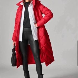 NWT Athleta Boulevard Down Duster Belted Hooded Jacket Coat Matador Red